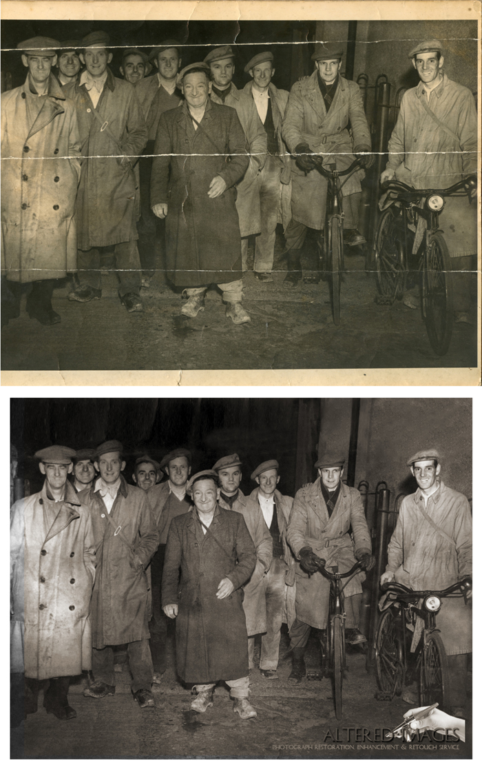 Photo restoration of an old mining photograph